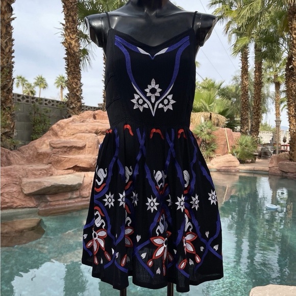 Black and Multicolor Embroidered Sleeveless Free People Dress - Picture 3 of 13